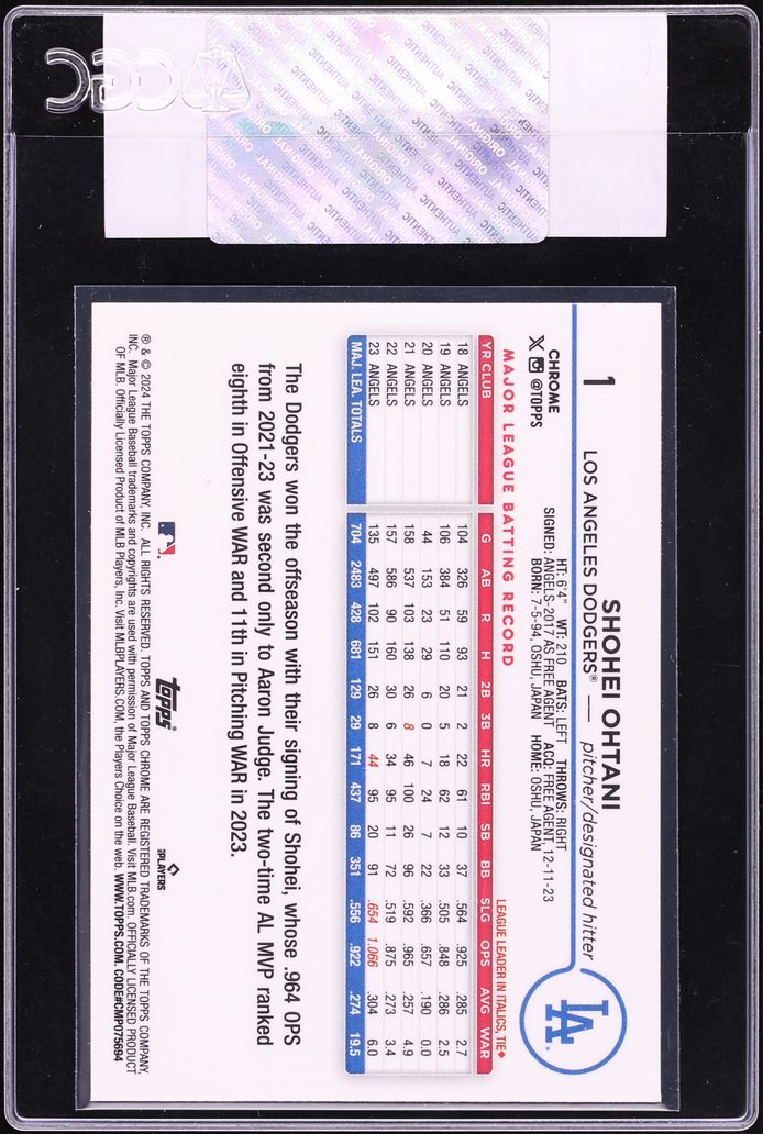 2025 Topps Chrome '24 MVP Buyback Shohei Ohtani AUTO /24 #1 CGC AUTH