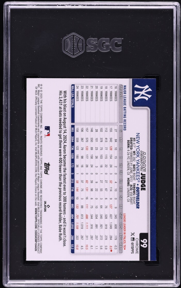 2025 Topps Chrome Aaron Judge #99 SGC 9 MINT