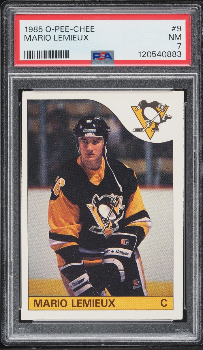 1985 O-Pee-Chee Hockey Mario Lemieux ROOKIE #9 PSA 7 NRMT