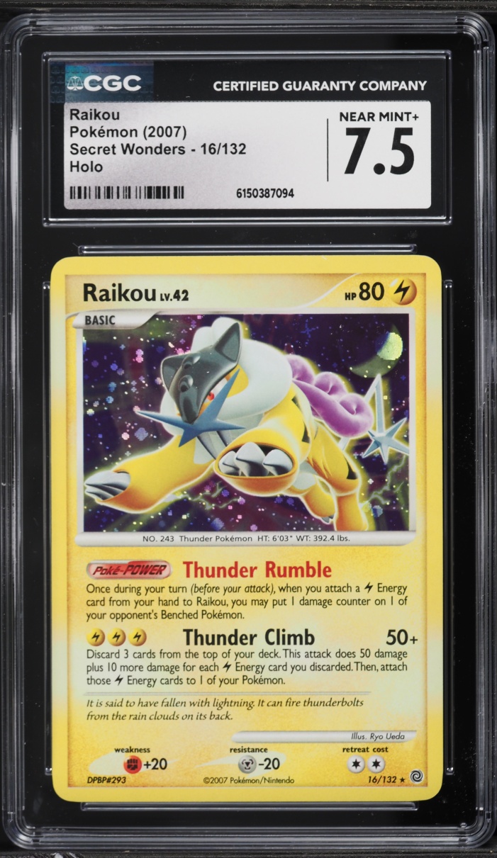 2007 Pokemon Diamond & Pearl Secret Wonders Holo Raikou #16 CGC 7.5 NRMT+