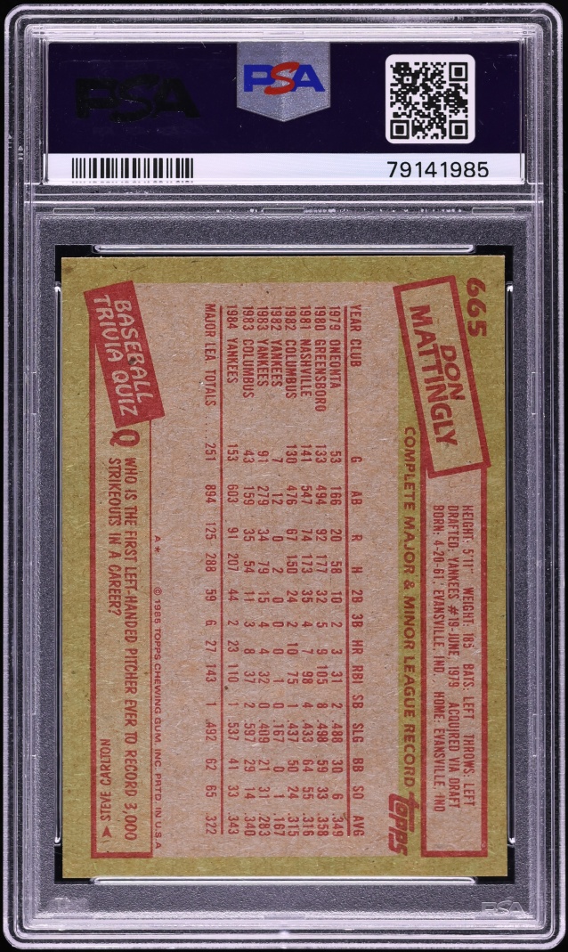 1985 Topps Don Mattingly #665 PSA 9 MINT