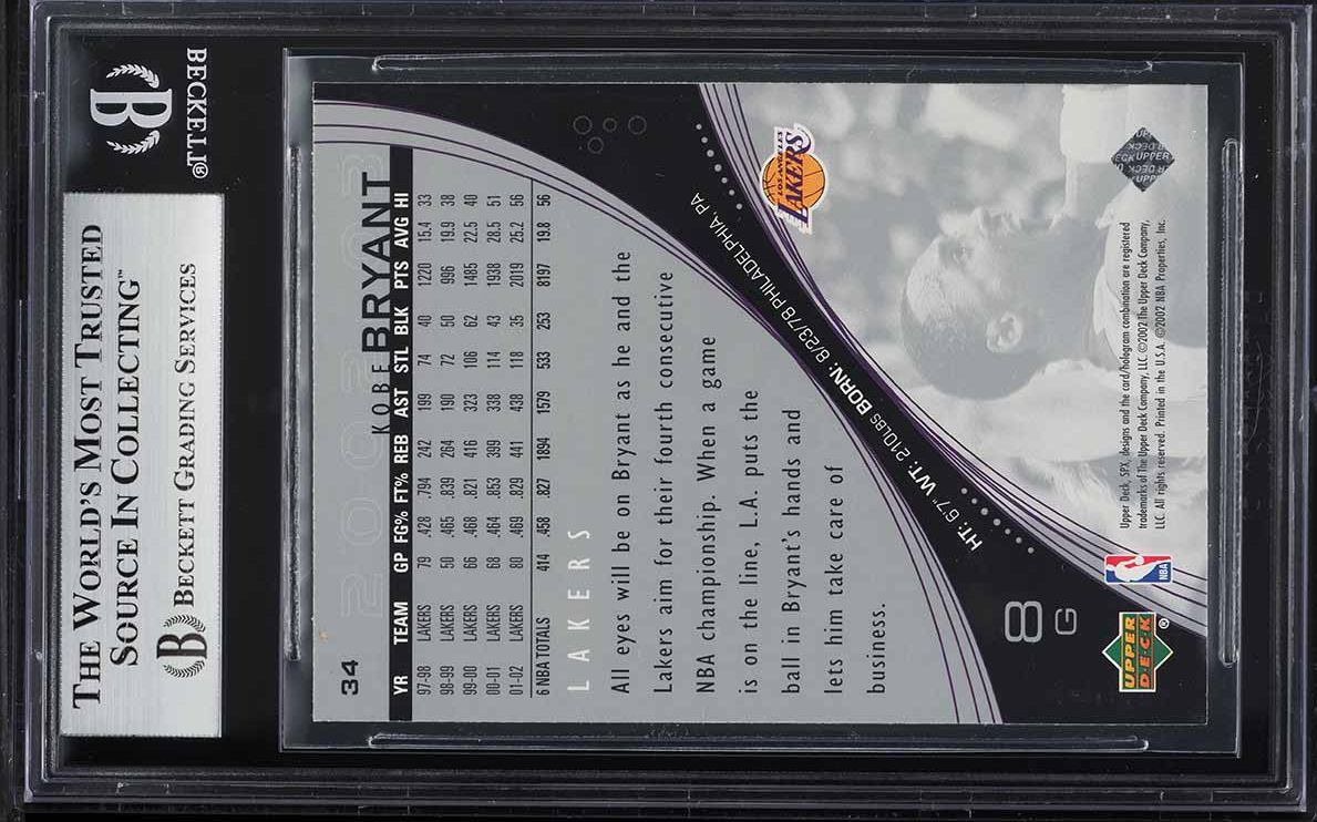 2002 SPx Basketball Kobe Bryant #34 BGS 9 MINT