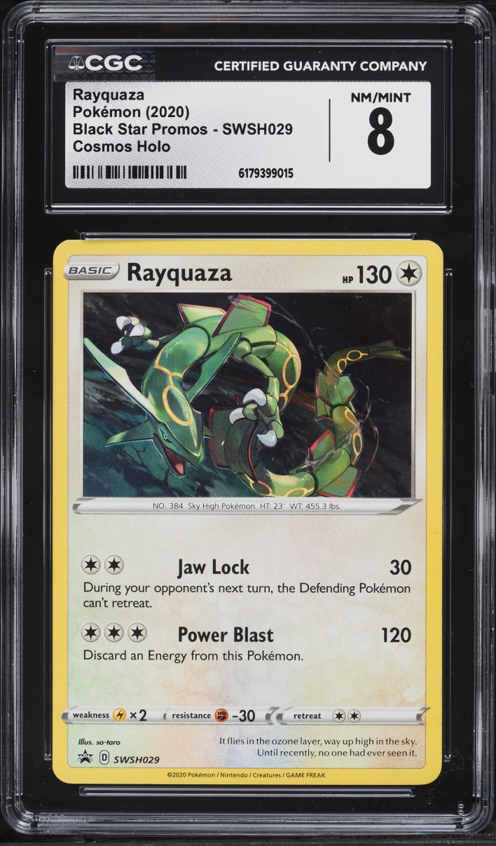 2020 Pokemon Sword & Shield Black Star Promo Cosmos Holo Rayquaza #SWSH029 CGC 8 NM-MT