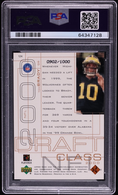 2000 Upper Deck Pros & Prospects Tom Brady ROOKIE /1000 #124 PSA 7.5 NRMT+