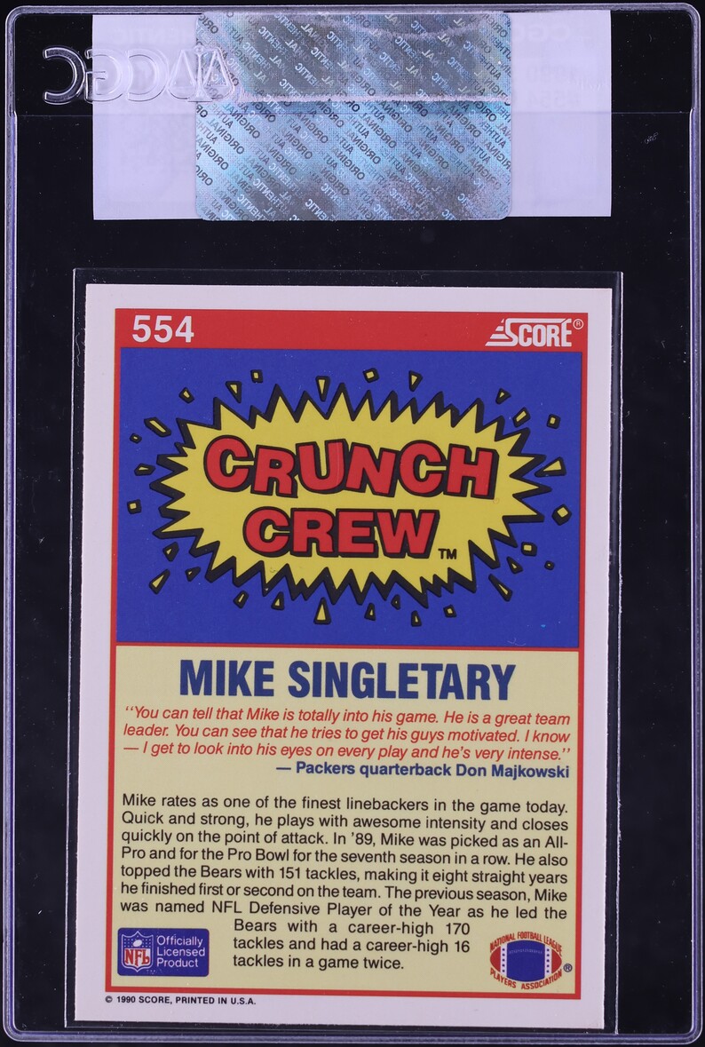 1990 Score Football Mike Singletary #554 CGC AUTH