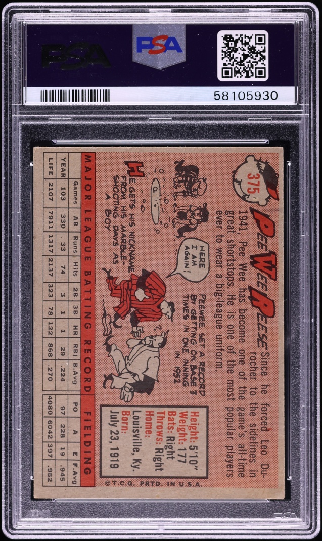1958 Topps Pee Wee Reese #375 PSA 4 VGEX