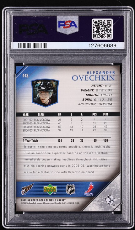 2005 Upper Deck Young Guns Alexander Ovechkin ROOKIE #443 PSA 8 NM-MT