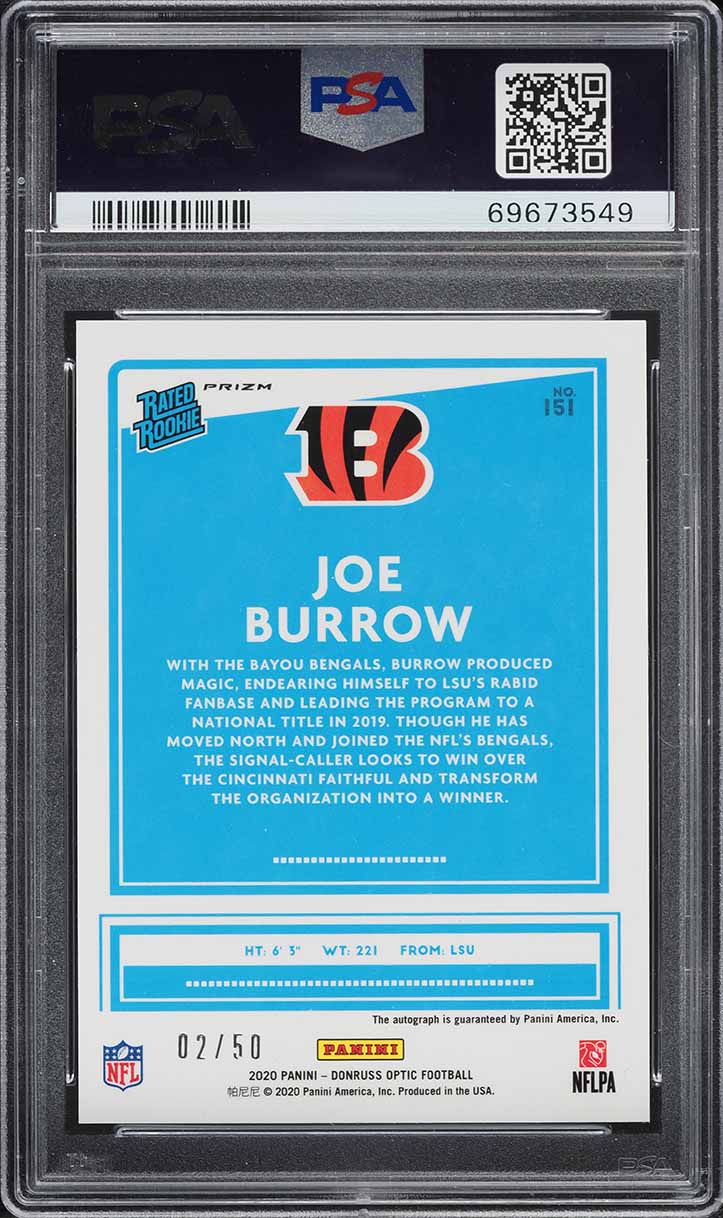 2020 Donruss Optic Red Joe Burrow ROOKIE AUTO /50 #151 PSA 9 MINT