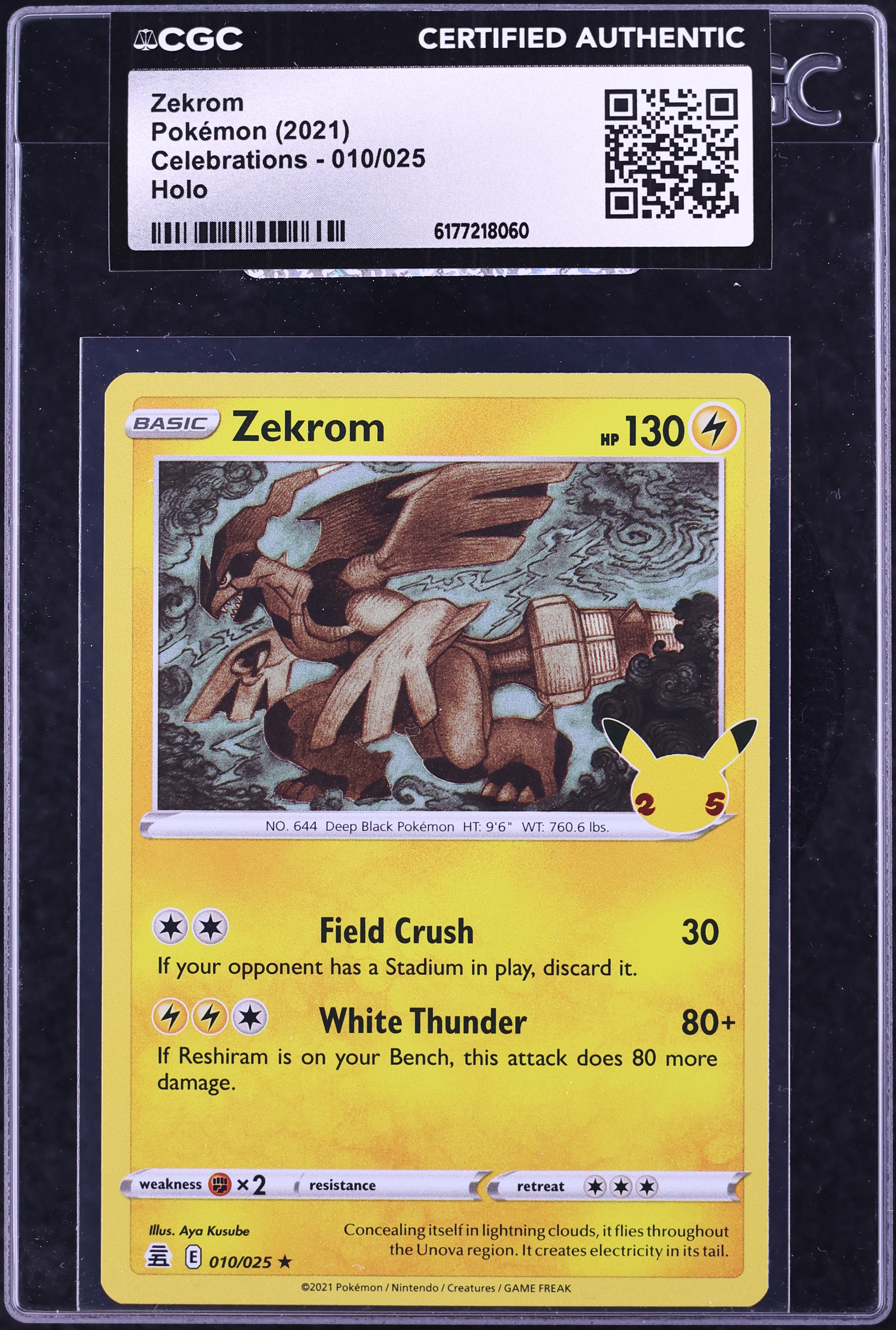 2021 Pokemon Sword & Shield Celebrations Holo Zekrom #10 CGC AUTH
