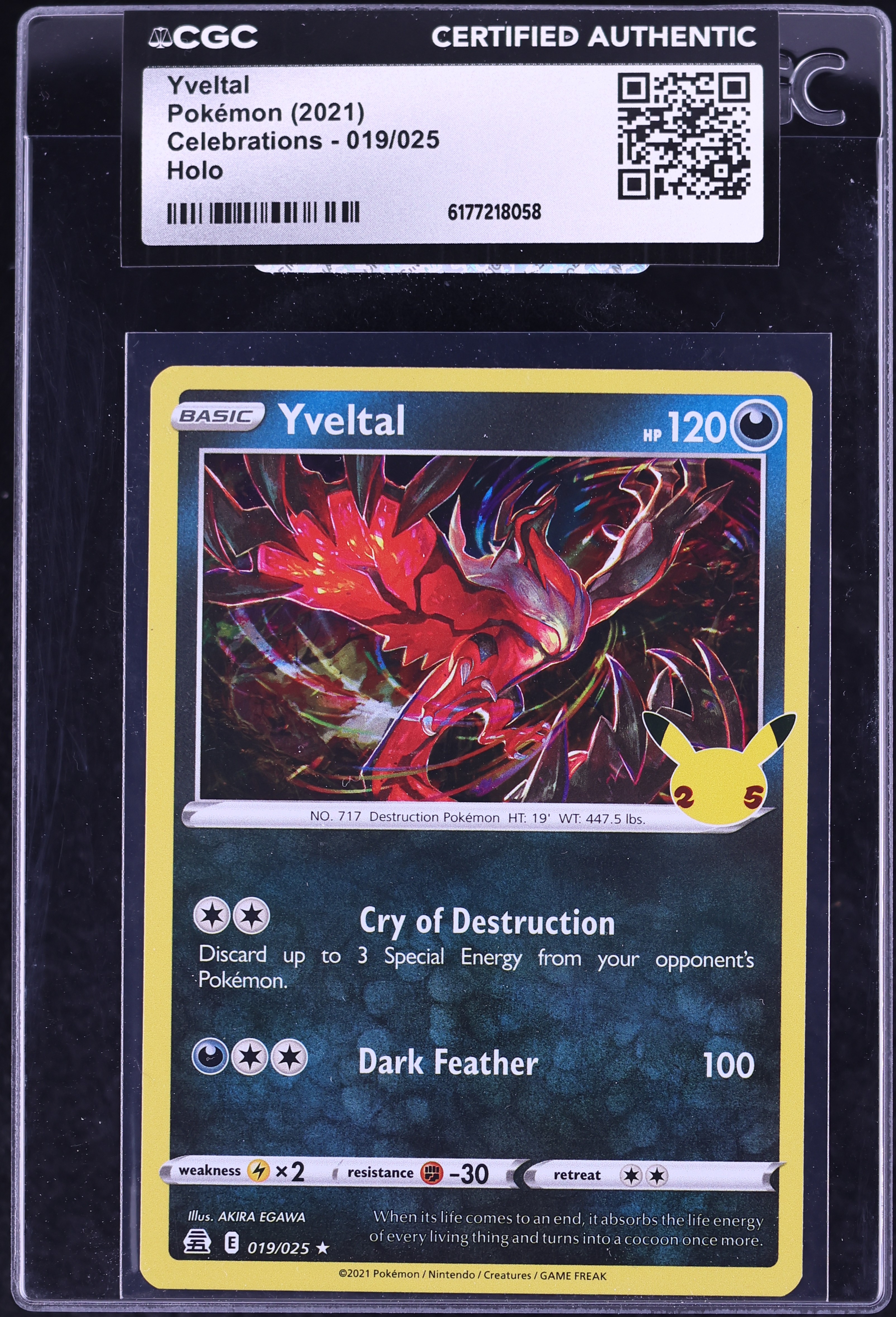 2021 Pokemon Sword & Shield Celebrations Holo Yveltal #19 CGC AUTH