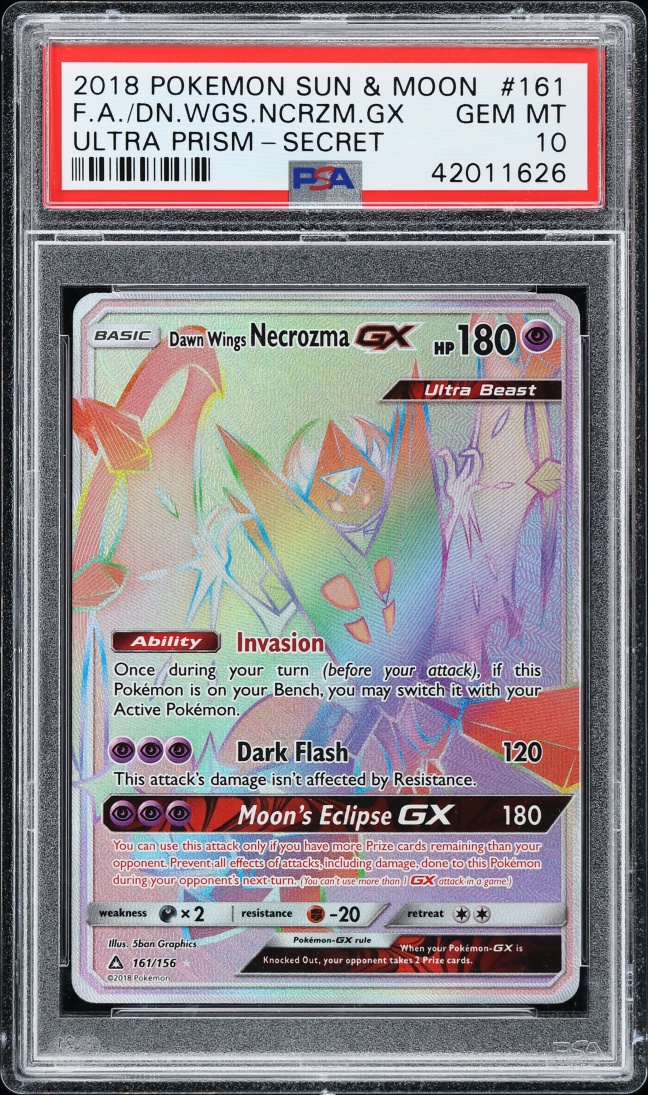 2018 Pokemon Sun & Moon Ultra Prism Rainbow Rare Dawn Wings Necrozma GX #161 PSA 10 GEM MINT