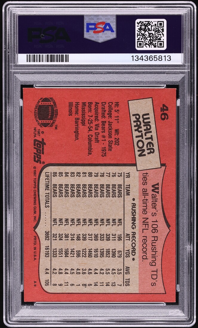 1987 Topps Football Walter Payton #46 PSA 6 EXMT