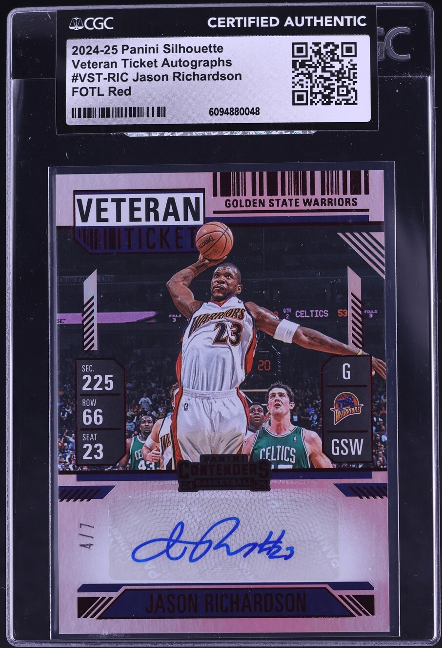 2024 Panini Silhouette Veteran Ticket FOTL Red Jason Richardson AUTO /7 #VST-RIC CGC AUTH