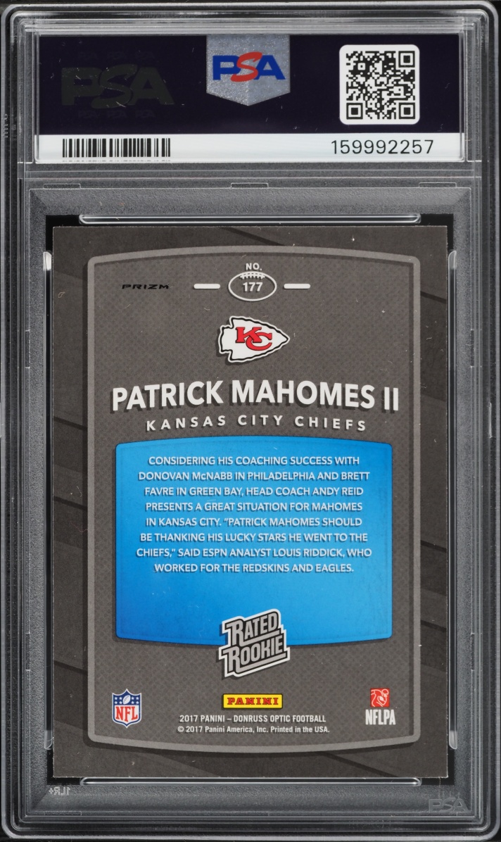 2017 Donruss Optic Holo Patrick Mahomes II ROOKIE #177 PSA 9 MINT