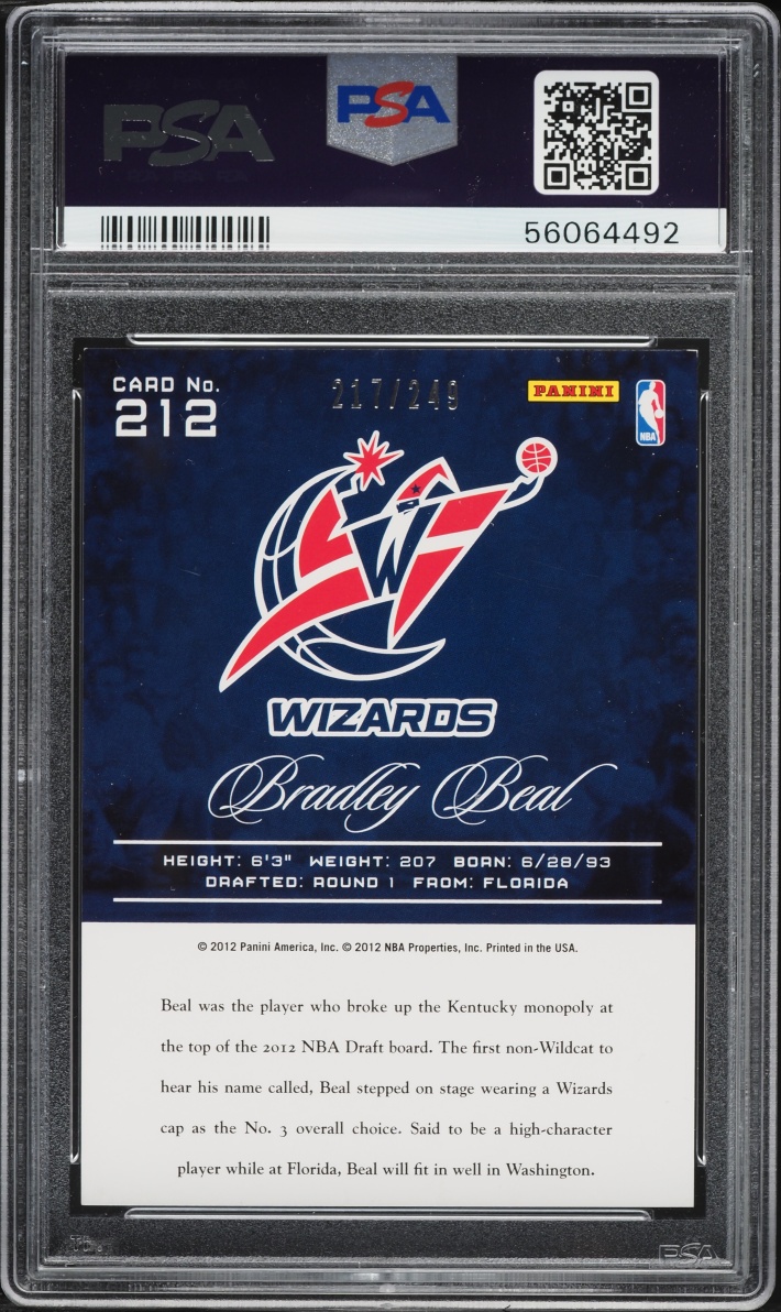 2012 Panini Prestige Bonus Shots Gold Bradley Beal ROOKIE /249 #212 PSA 8 NM-MT