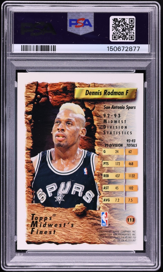 1993 Finest Refractor Dennis Rodman #113 PSA 9 MINT