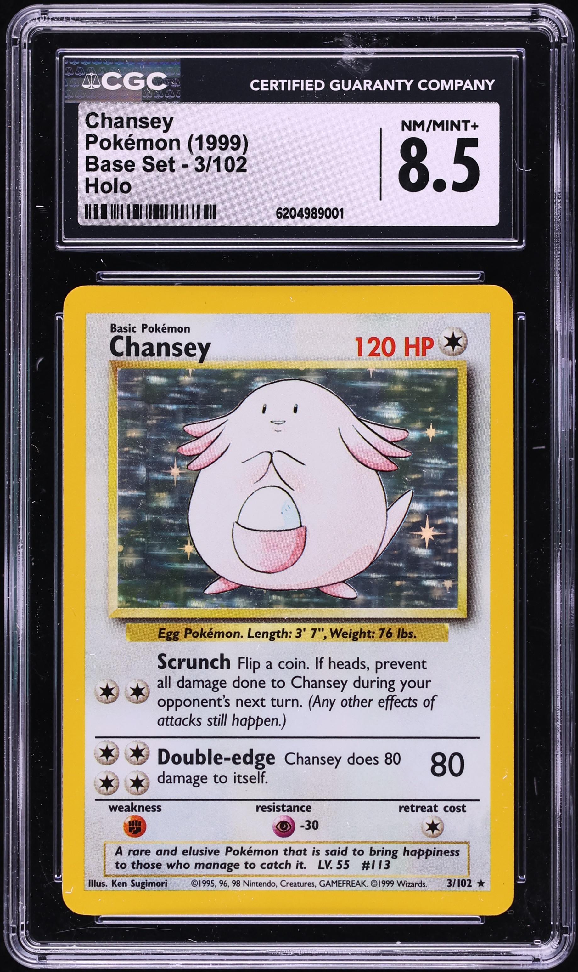 1999 Pokemon Base Set Holo Chansey #3 CGC 8.5 NM-MT+