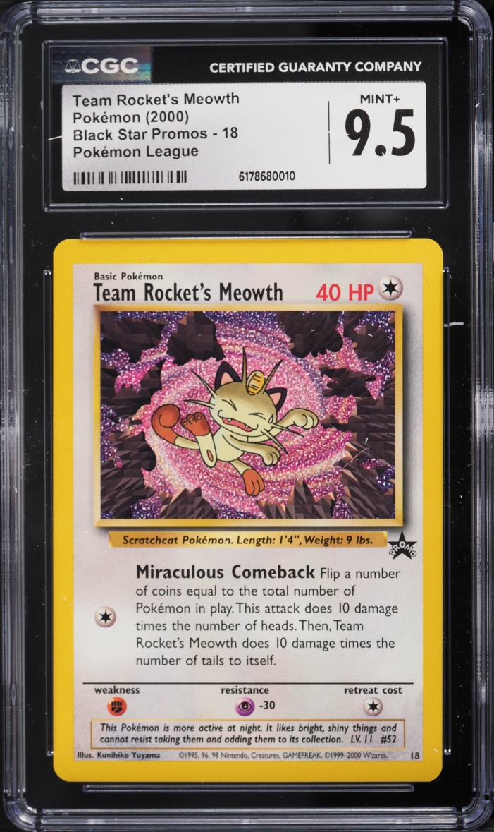 2000 Pokemon League Black Star Promo Team Rocket's Meowth #18 CGC 9.5 MINT+