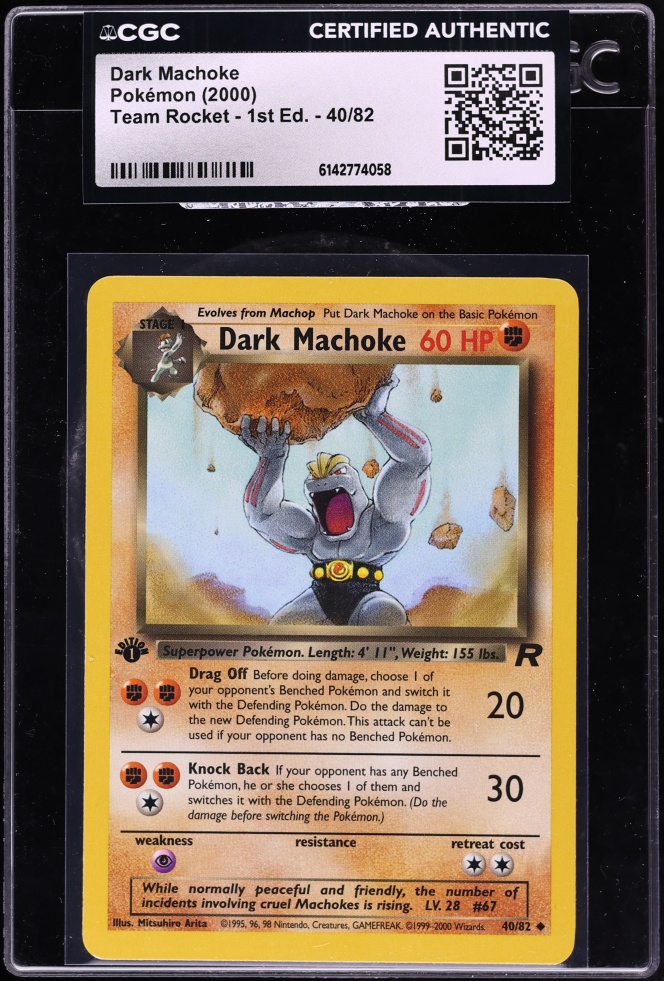 2000 Pokemon Team Rocket 1st Edition Dark Machoke #40 CGC AUTH