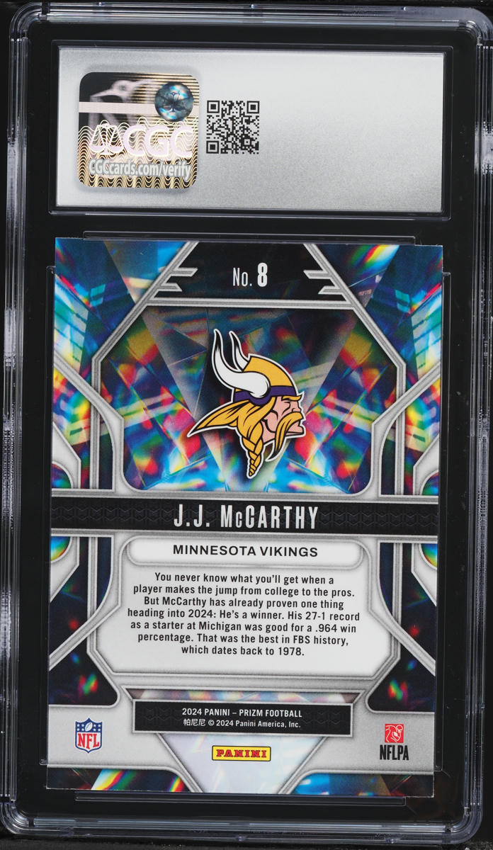 2024 Panini Prizm Prizmatic JJ McCarthy ROOKIE #8 CGC 9 MINT