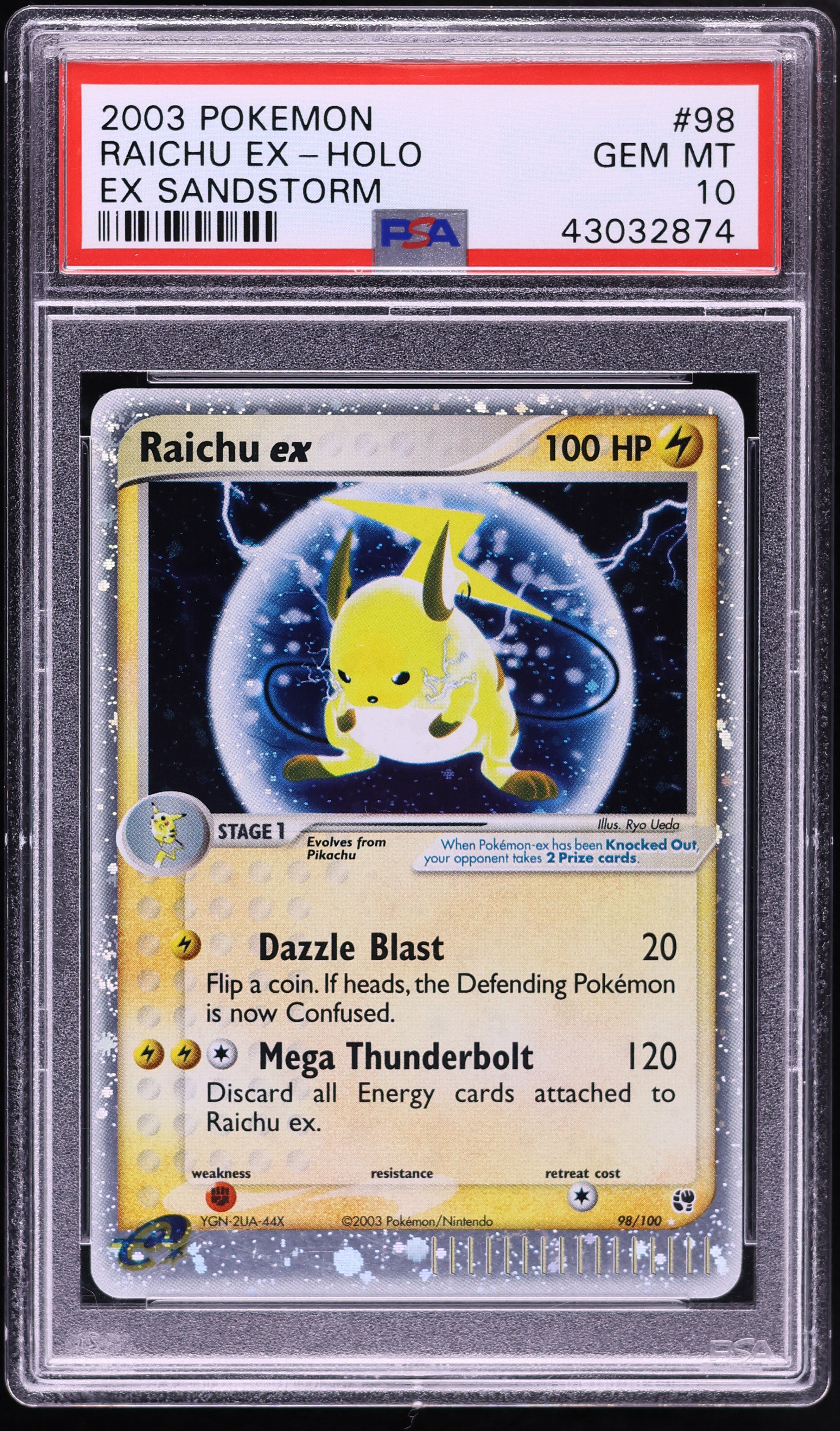 2003 Pokemon EX Sandstorm Holo Raichu ex #98 PSA 10 GEM MINT