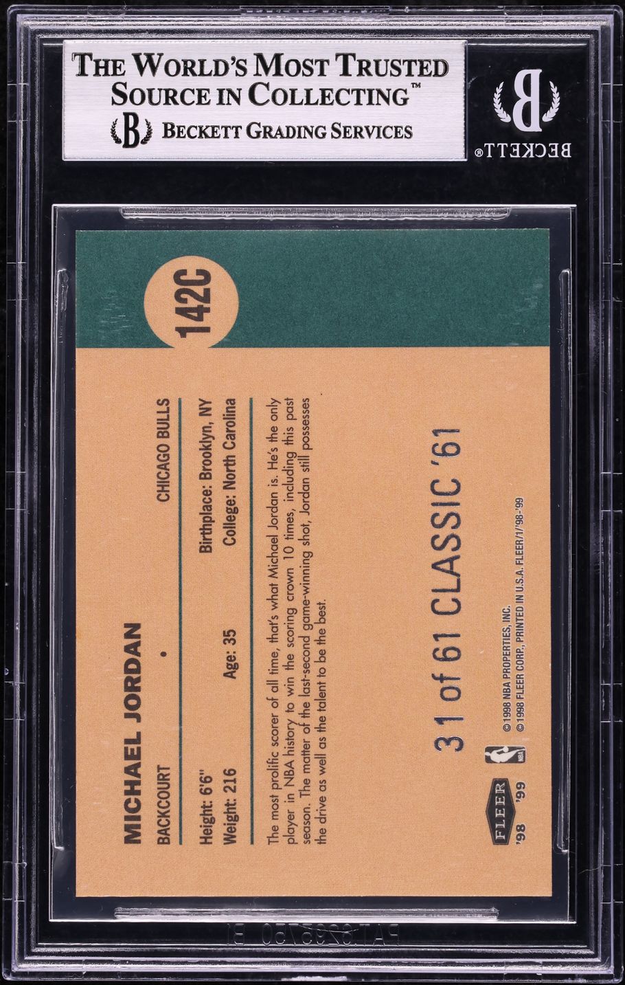 1998 Fleer Classic '61 Michael Jordan /61 #142 BGS 9 MINT