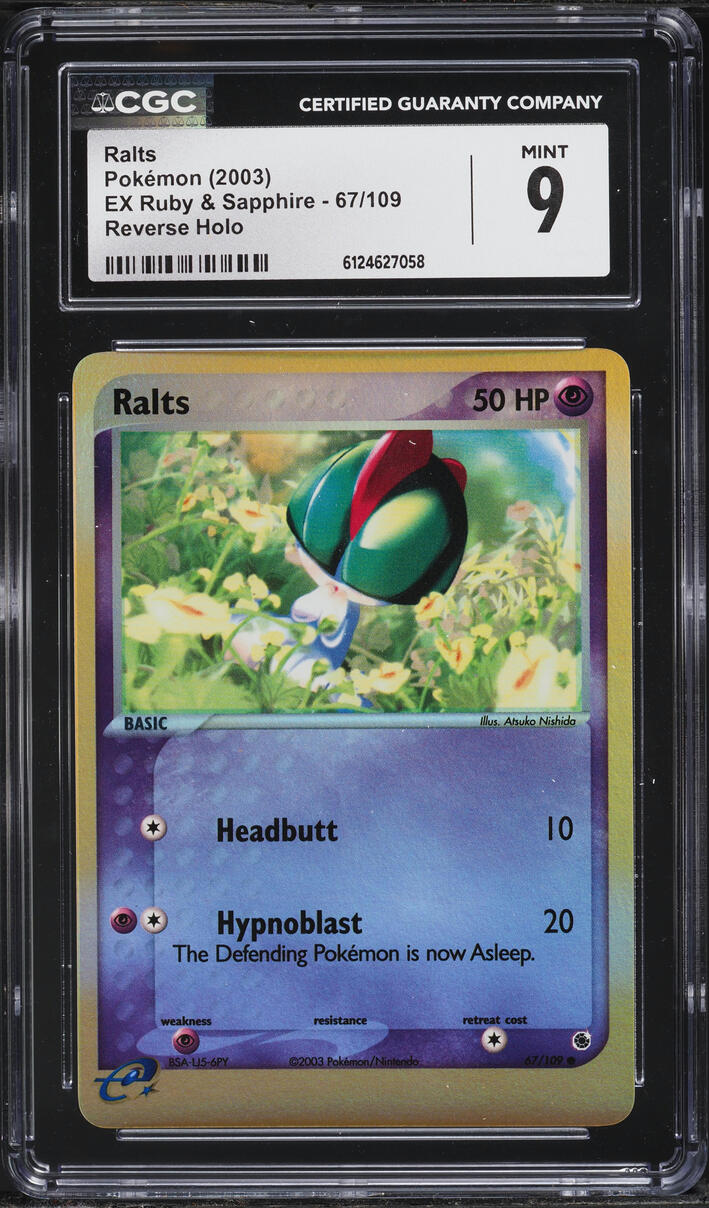 2003 Pokemon EX Ruby & Sapphire Reverse Holo Ralts #67 CGC 9 MINT