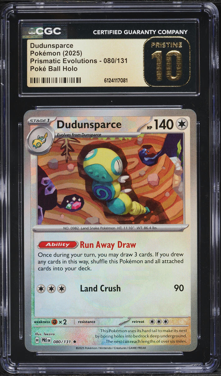 2025 Pokemon SV Prismatic Evolutions Poke Ball Holo Dudunsparce #80 CGC 10 PRISTINE