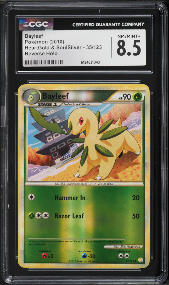 2010 Pokemon HeartGold & SoulSilver Reverse Holo Bayleef #35 CGC 8.5 NM-MT+