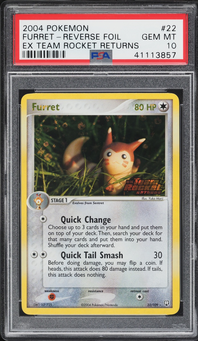 2004 Pokemon EX Team Rocket Returns Reverse Holo Furret #22 PSA 10 GEM MINT