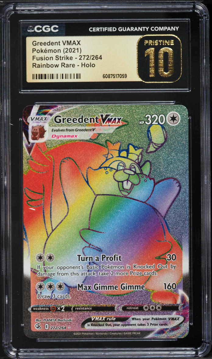 2021 Pokemon Sword & Shield Fusion Strike Rainbow Rare Greedent VMAX #272 CGC 10 PRISTINE