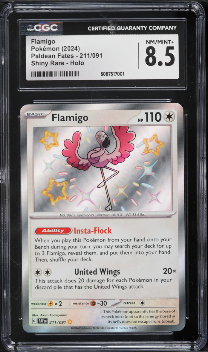 2024 Pokemon Scarlet & Violet Paldean Fates Shiny Rare Flamigo #211 CGC 8.5 NM-MT+