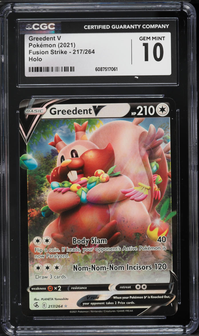 2021 Pokemon Sword & Shield Fusion Strike Holo Greedent V #217 CGC 10 GEM MINT
