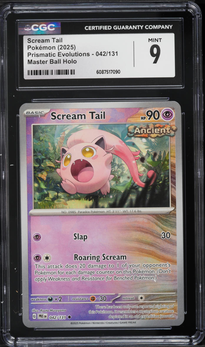 2025 Pokemon Scarlet & Violet Prismatic Evolutions Master Ball Holo Scream Tail #42 CGC 9 MINT
