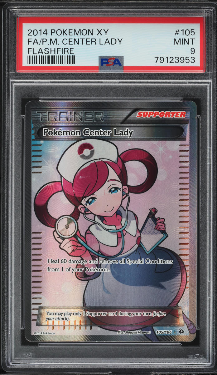 2014 Pokemon XY Flashfire Full Art Pokemon Center Lady #105 PSA 9 MINT