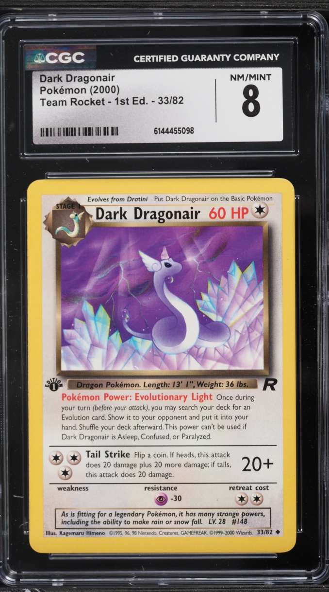 2000 Pokemon Team Rocket 1st Edition Dark Dragonair #33 CGC 8 NM-MT
