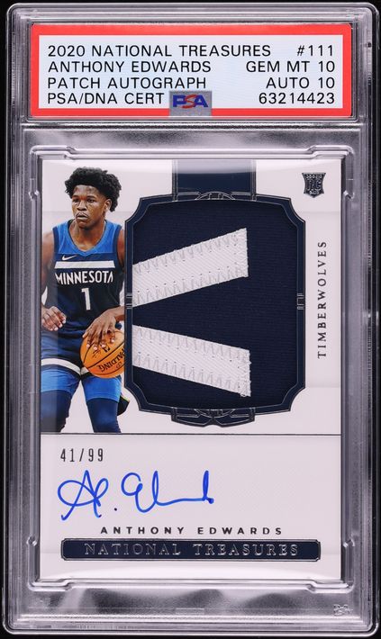 2020 National Treasures Anthony Edwards ROOKIE PATCH AUTO DNA 10 /99 #111 PSA 10 GEM MINT