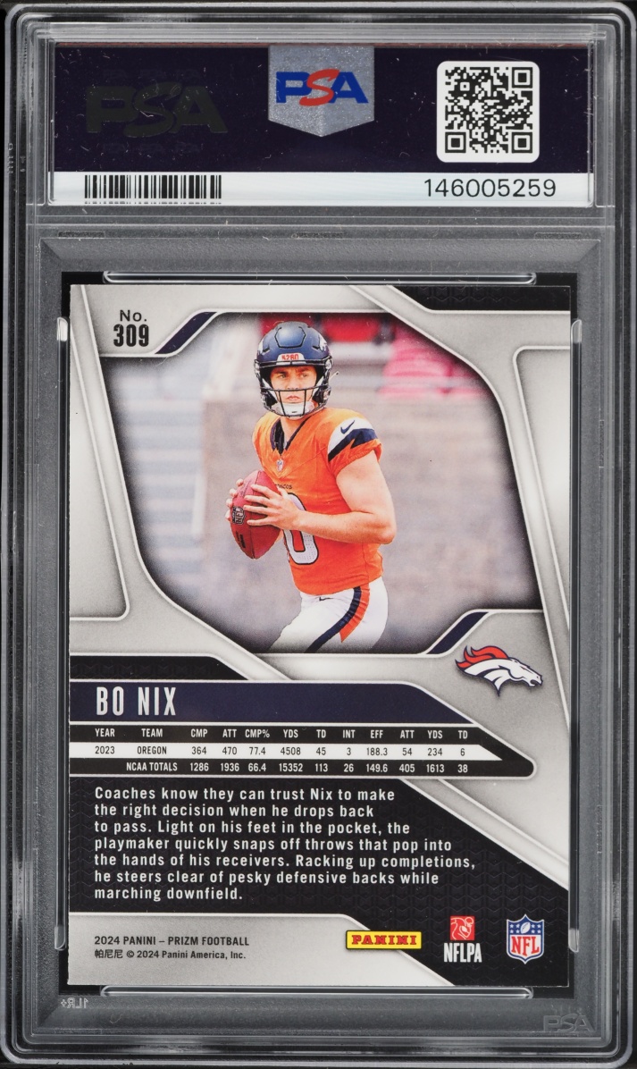2024 Panini Prizm Bo Nix ROOKIE #309 PSA 9 MINT