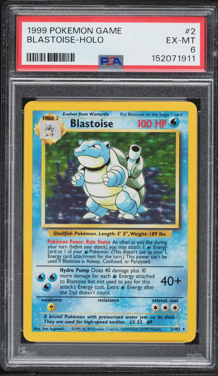 1999 Pokemon Base Set Holo Blastoise #2 PSA 6 EXMT