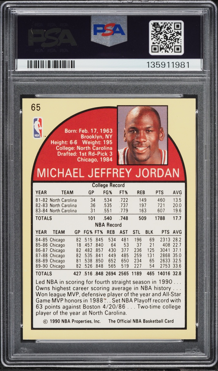 1990 Hoops Basketball Michael Jordan #65 PSA 8 NM-MT