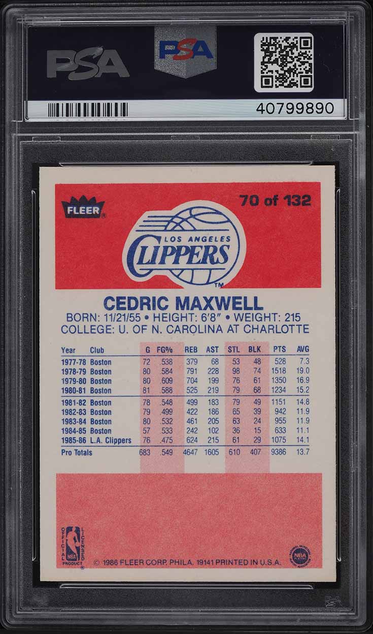 1986 Fleer Basketball Cedric Maxwell #70 PSA 9 MINT