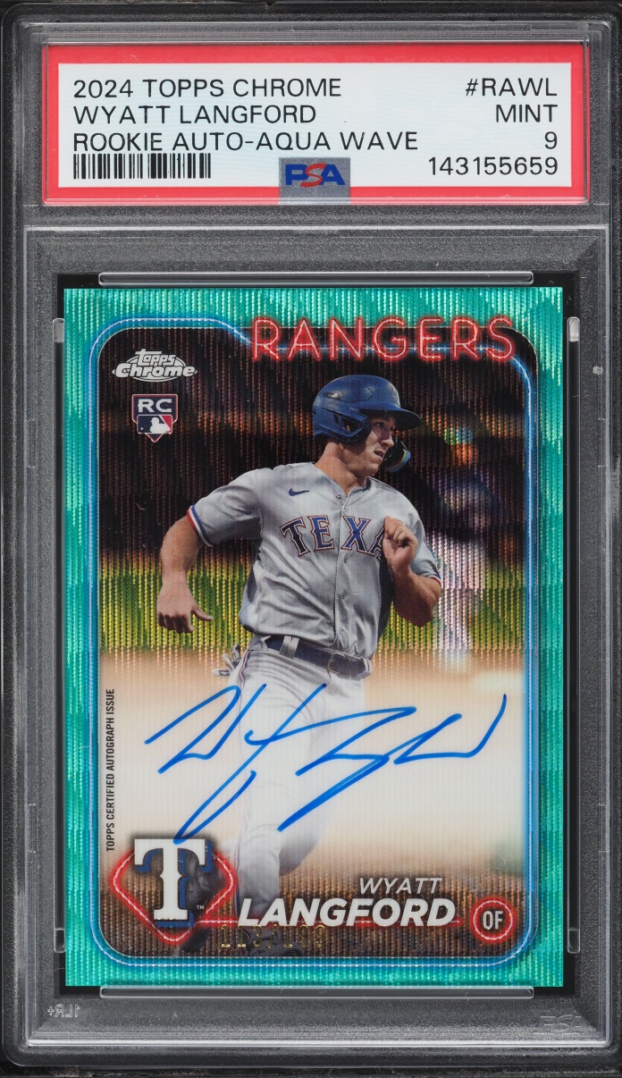 2024 Topps Chrome Aqua Wave Wyatt Langford ROOKIE AUTO /199 #RAWL PSA 9 MINT