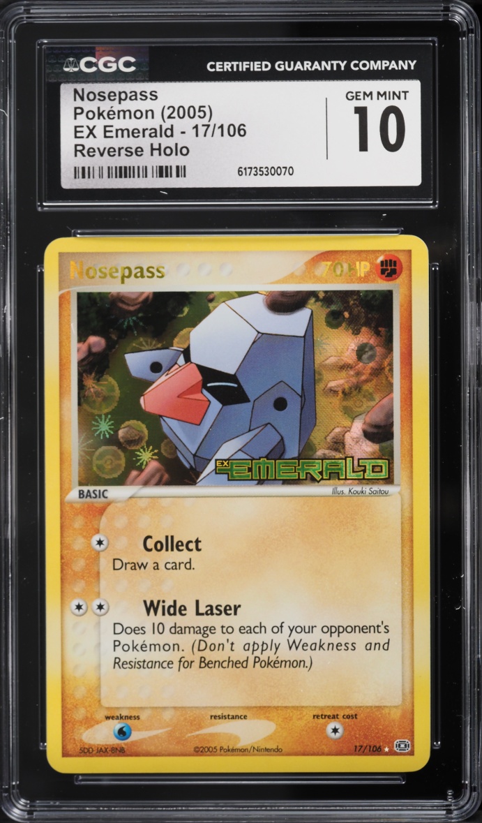 2005 Pokemon EX Emerald Reverse Holo Nosepass #17 CGC 10 GEM MINT