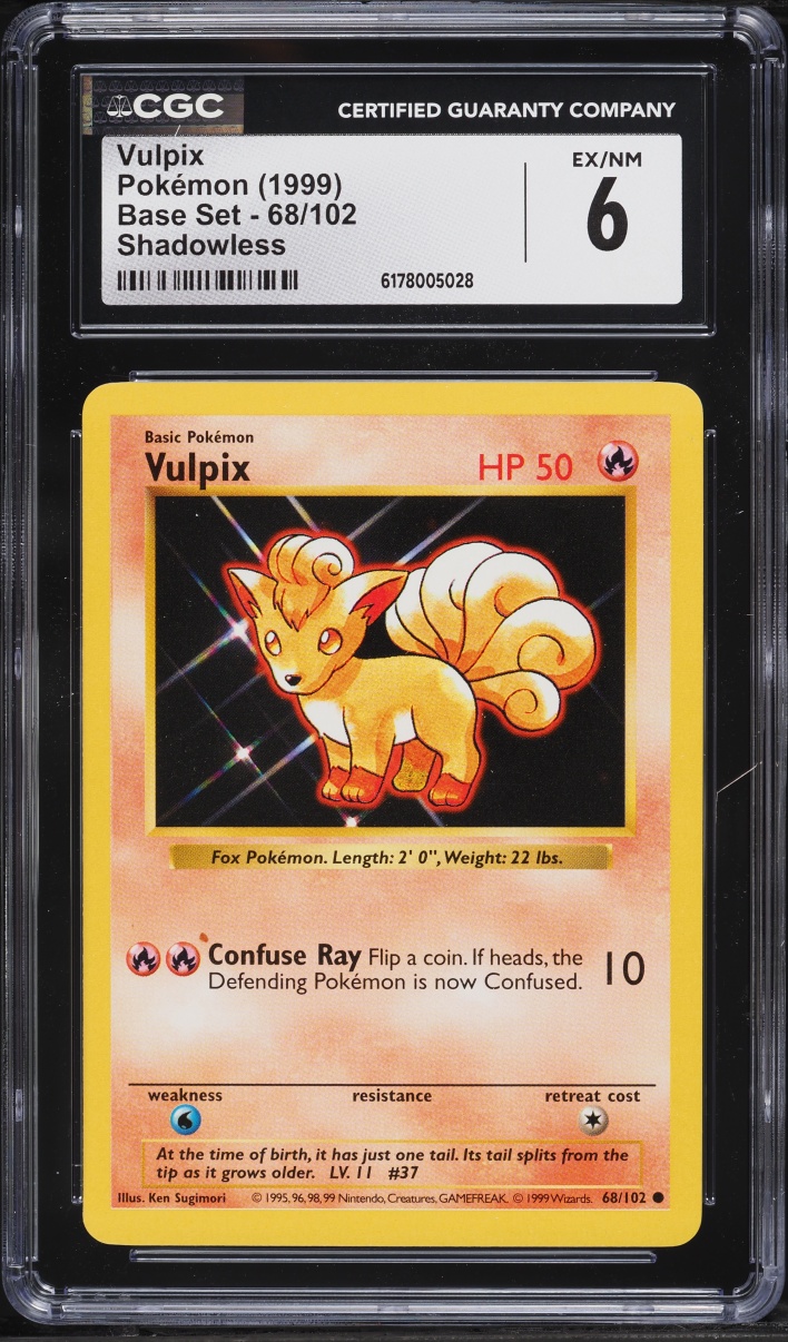 1999 Pokemon Base Set Shadowless Vulpix #68 CGC 6 EXMT