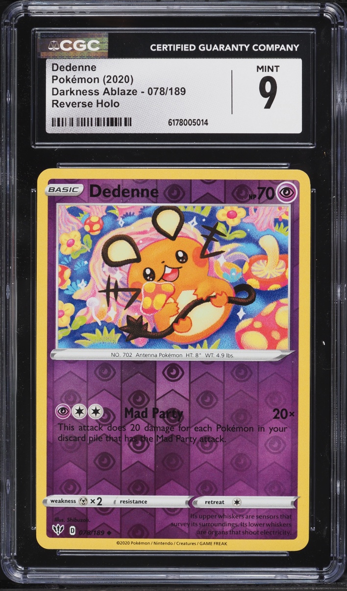 2020 Pokemon Sword & Shield Darkness Ablaze Reverse Holo Dedenne #78 CGC 9 MINT