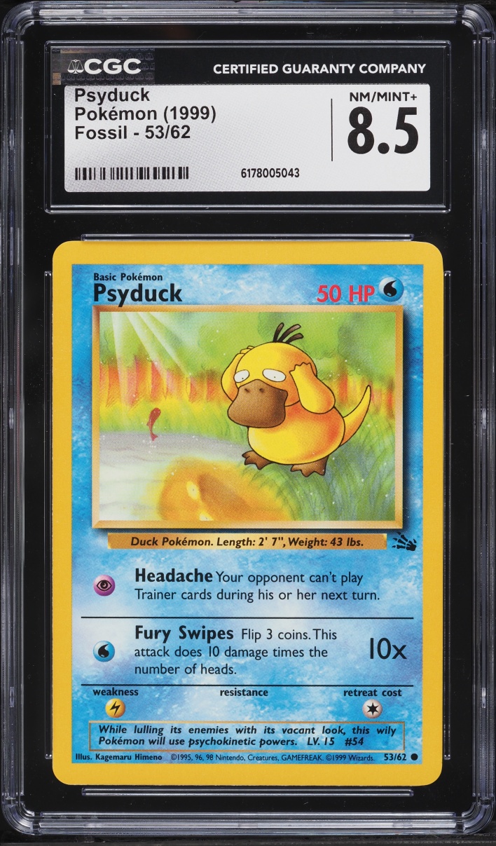 1999 Pokemon Fossil Psyduck #53 CGC 8.5 NM-MT+