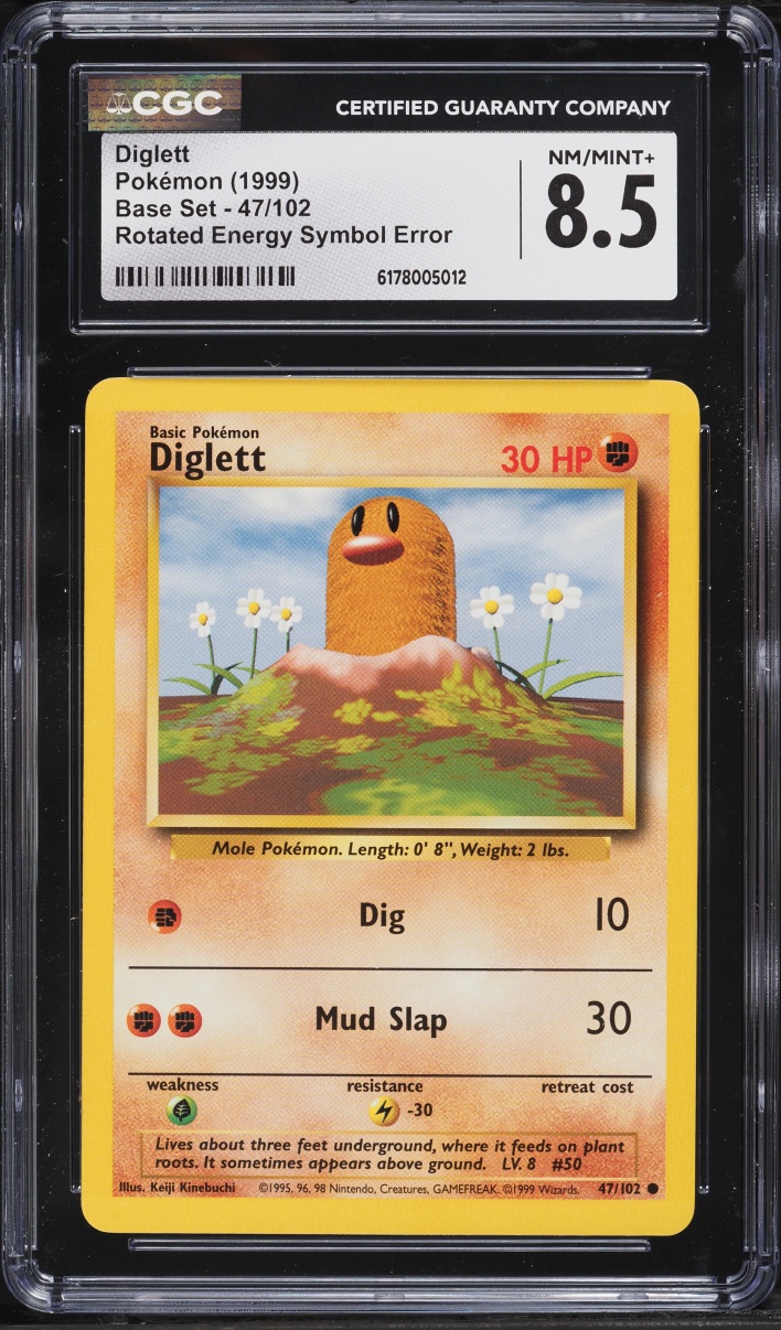 1999 Pokemon Base Set Rotated Energy Symbol Error Diglett #47 CGC 8.5 NM-MT+