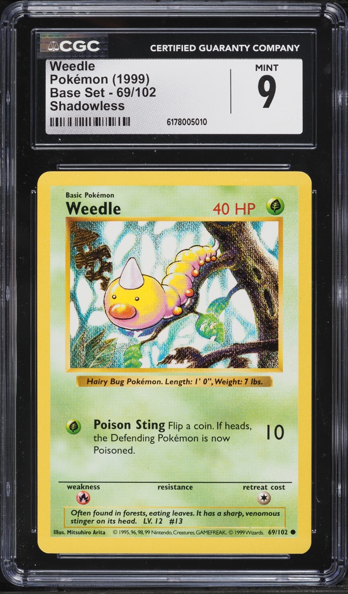 1999 Pokemon Base Set Shadowless Weedle #69 CGC 9 MINT