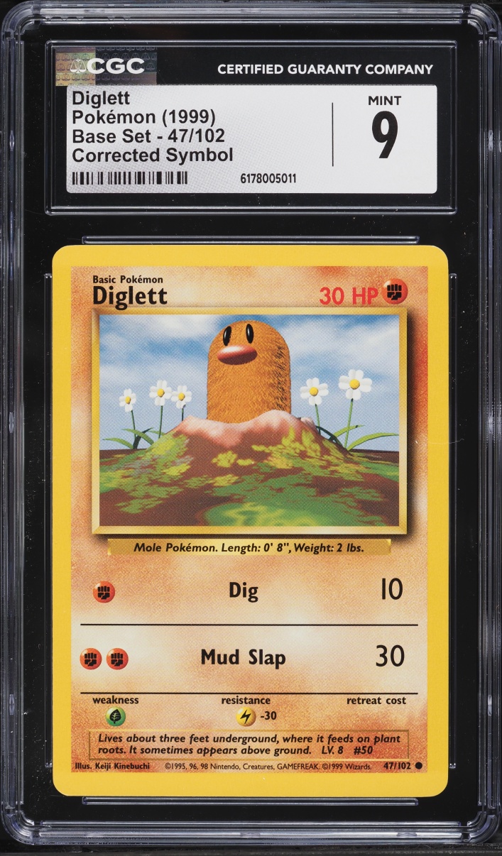 1999 Pokemon Base Set Corrected Symbol Diglett #47 CGC 9 MINT