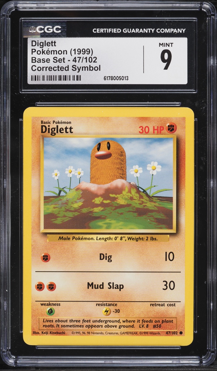 1999 Pokemon Base Set Corrected Symbol Diglett #47 CGC 9 MINT